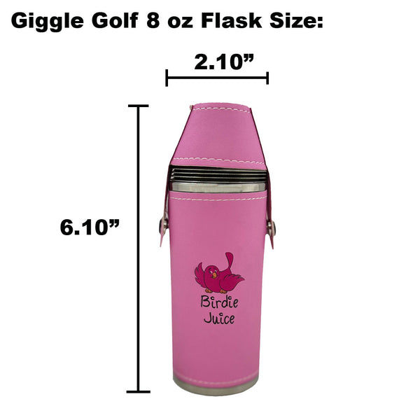Giggle Golf 8 oz Flask Size - Pink Bottle With Birdie Juice Logo