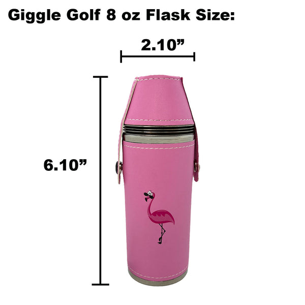 Giggle Golf 8 oz Flask Size - Pink Bottle With Flamingo Logo
