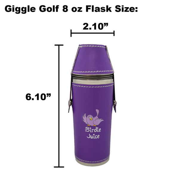 Giggle Golf 8 oz Flask Size - Purple Bottle With Birdie Juice Logo