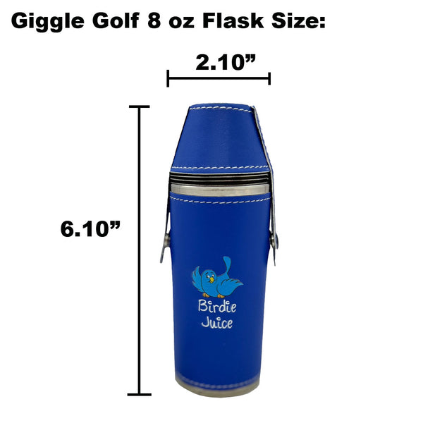 Giggle Golf 8 oz Flask Size - Royal Blue Bottle With Birdie Juice Logo