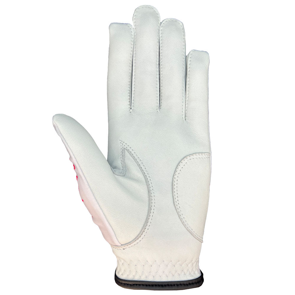 White golf glove on a white background. palm up.