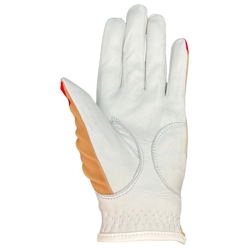 Women's golf diva golf glove with white palm. Worn on left hand.