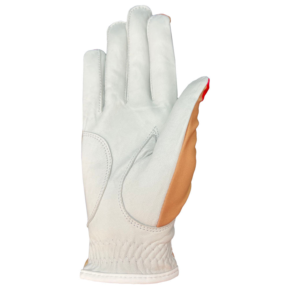 Women's golf diva golf glove with white palm. Worn on right hand.