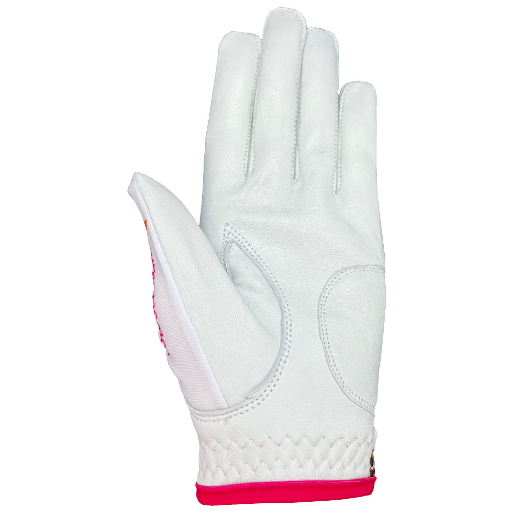 Sweet on golf women's golf glove with white palm, worn on left hand