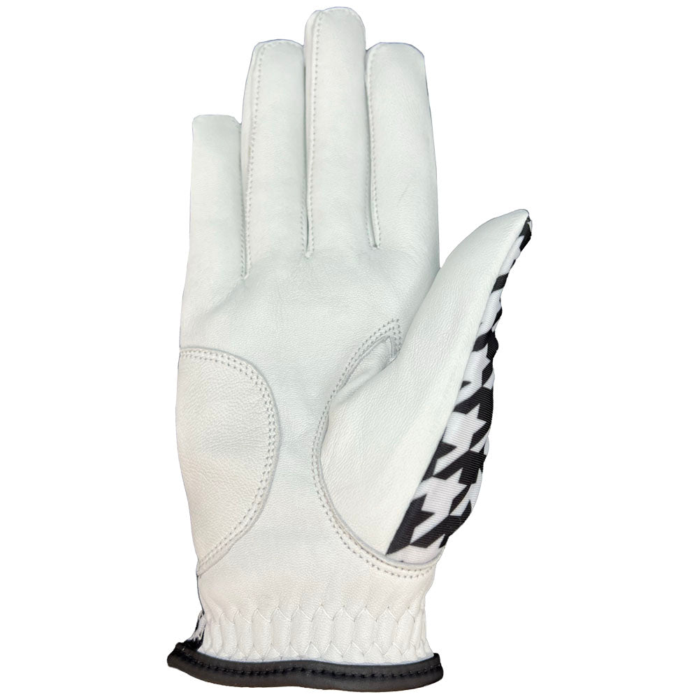 White glove with black and white pattern on a white background. palm up