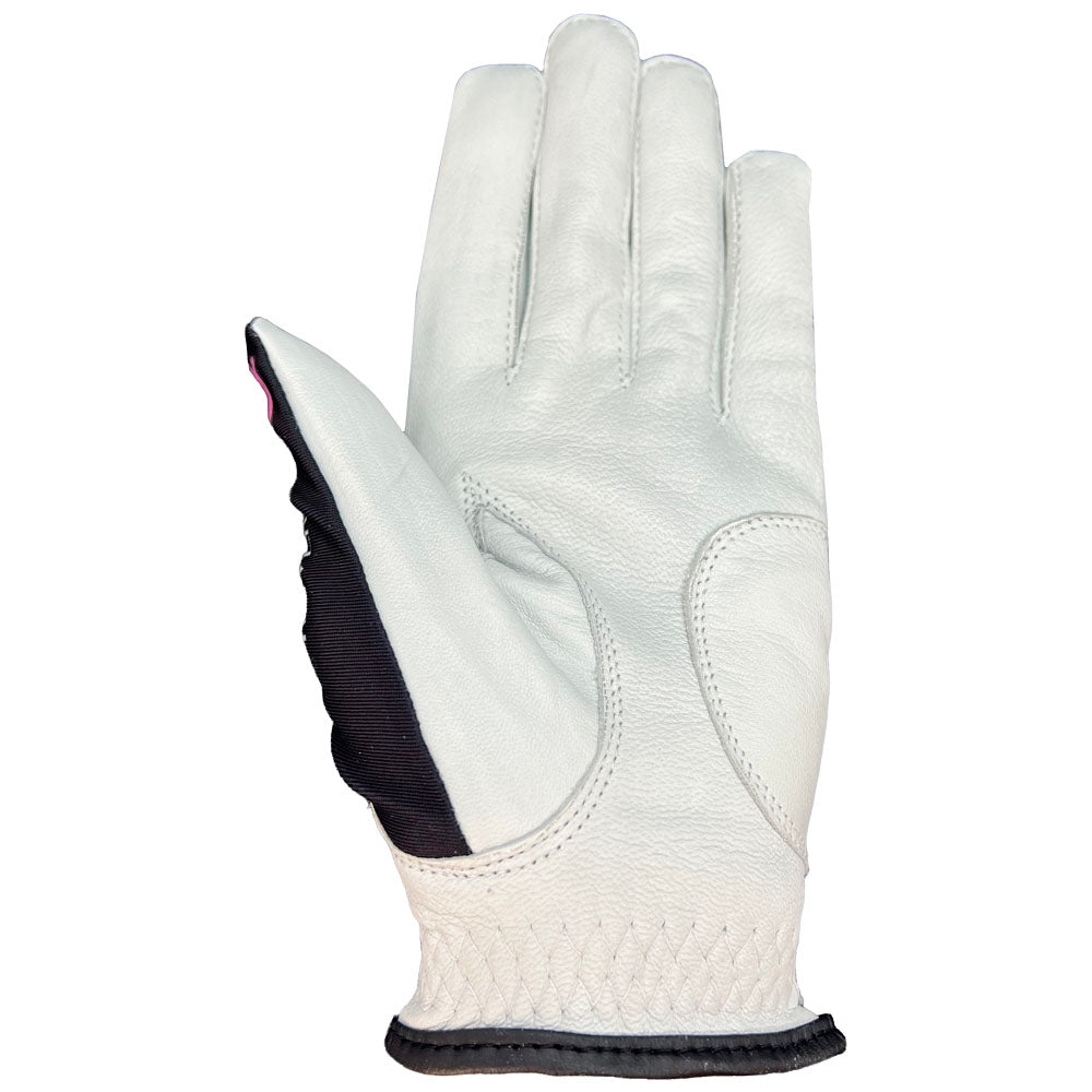 Women's golf glove,  it's all about the shoes design, with white palm. Worn on left hand.