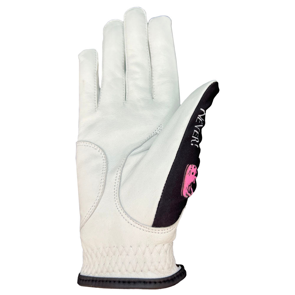 Women's golf glove,  it's all about the shoes design, with white palm. Worn on right hand.