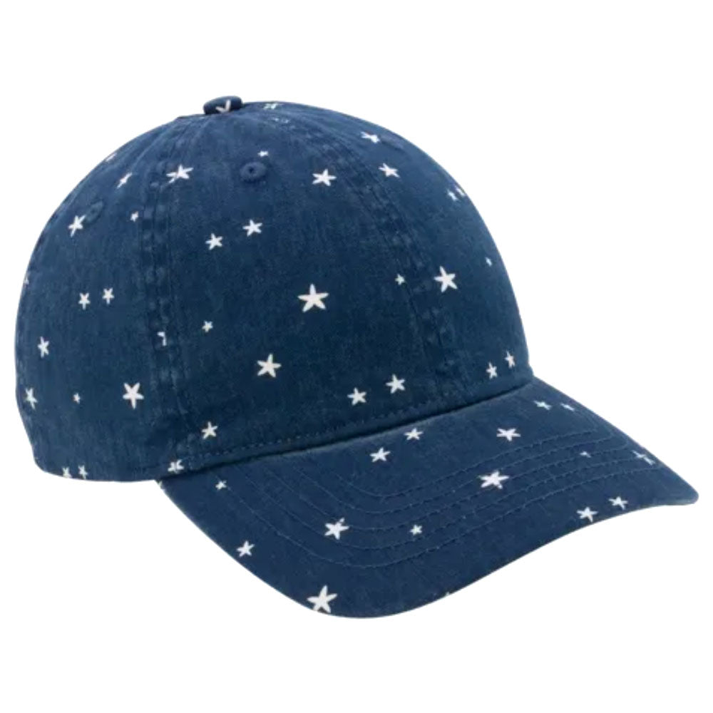Navy blue with white stars women's ponytail hat on white background