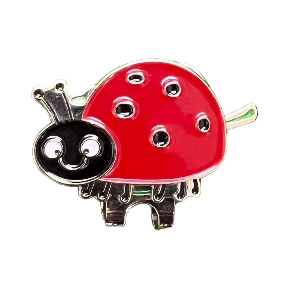 ladybug golf ball marker on a leaf shaped hat clip