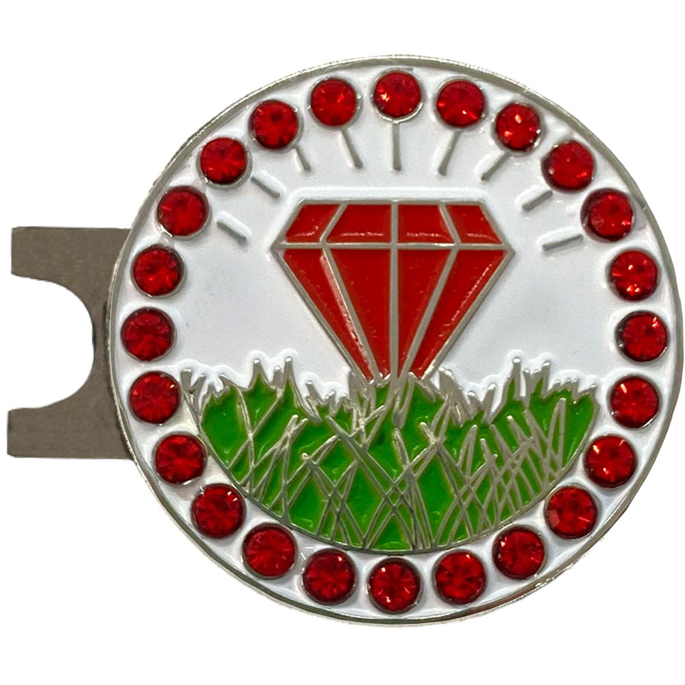 Bling Diamond In The Rough (Red) Golf Ball Marker