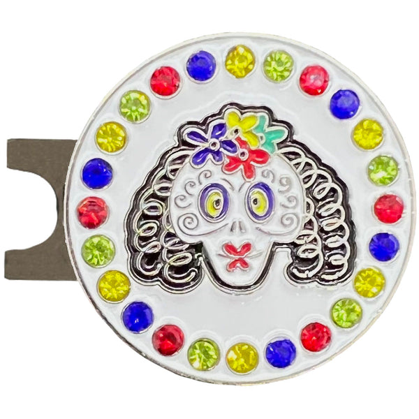Giggle Golf Bling Sugar Skull Ball Marker With A Magnetic Hat Clip