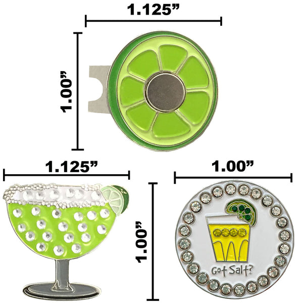 Sizing chart for the giggle golf margarita golf ball marker pack