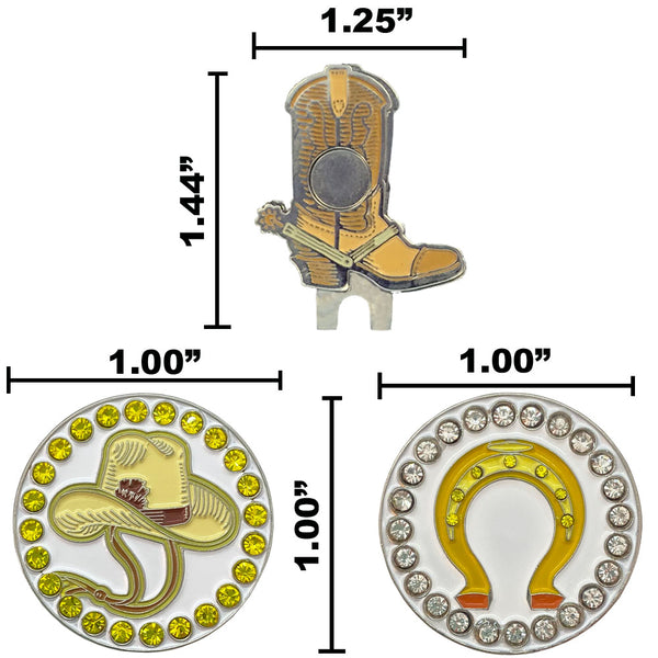 sizes for the Giggle Golf western ball marker pack