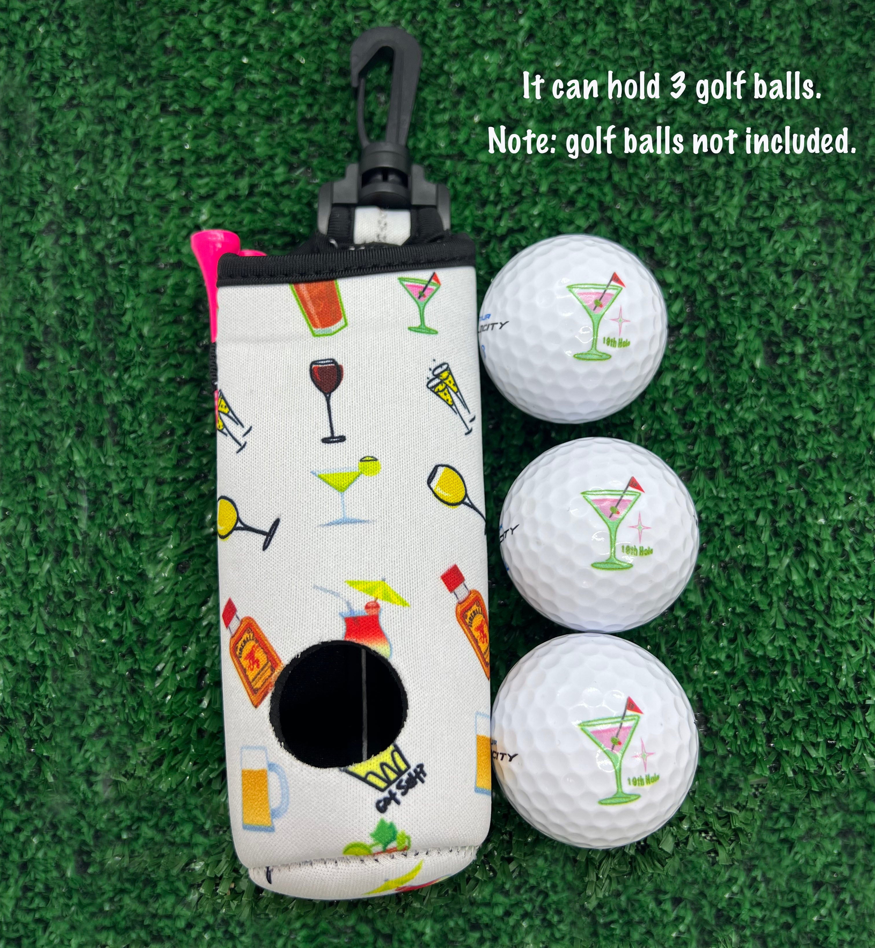 19th Hole 3 Golf Ball & Tee Holder With Plastic Hook