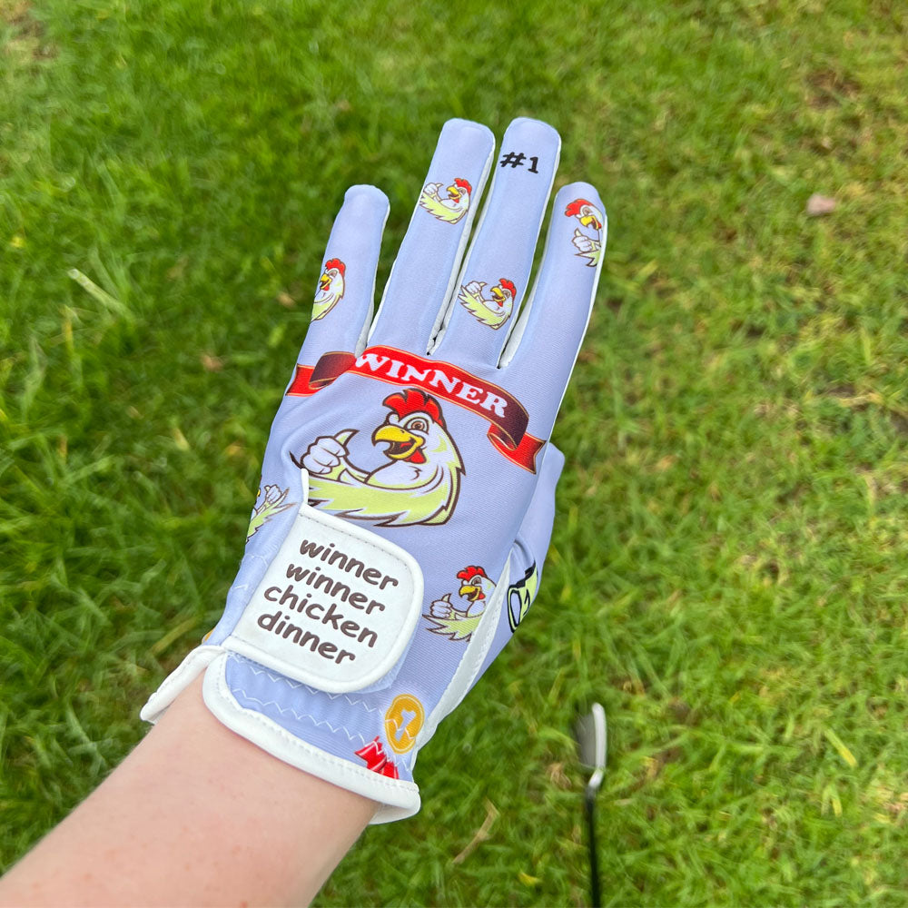 Giggle Golf Women's Grey Winner Winner Chicken Dinner Golf Glove On Golf Course