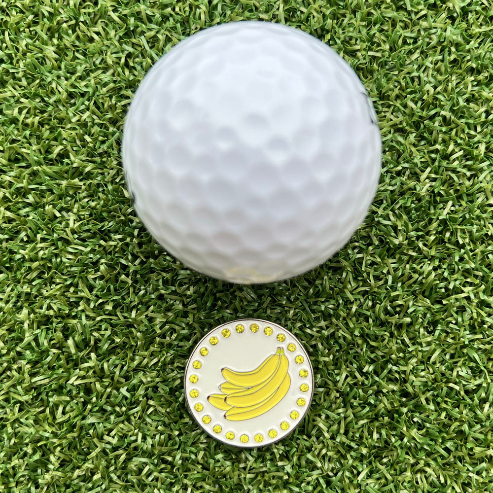 Sparkly yellow banana bunch golf ball marker