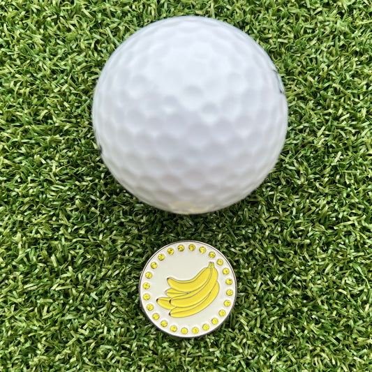 Sparkly yellow banana bunch golf ball marker