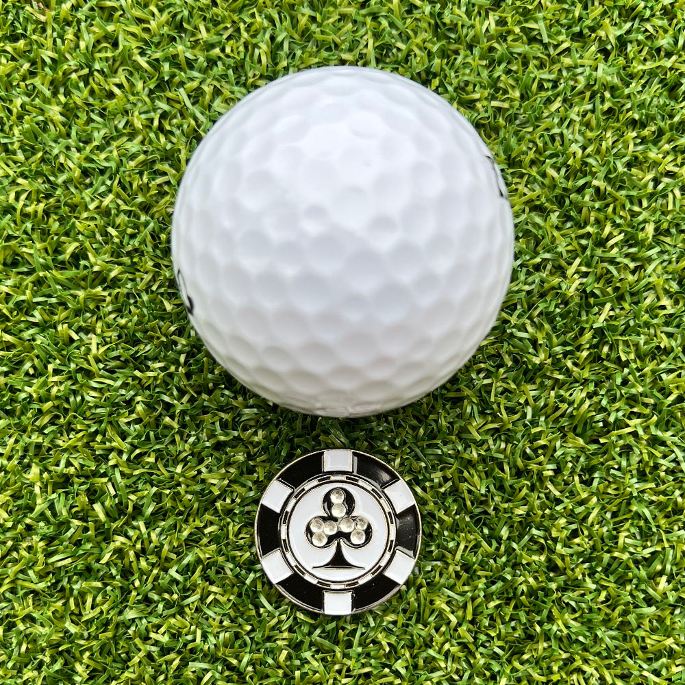 Glittery club playing card-shaped golf ball marker