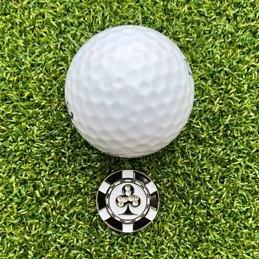 Glittery club playing card-shaped golf ball marker