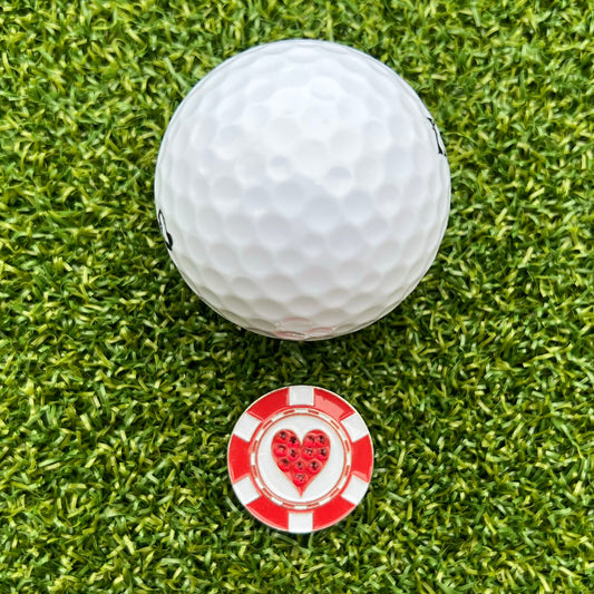 Glittery red heart-shaped golf ball marker