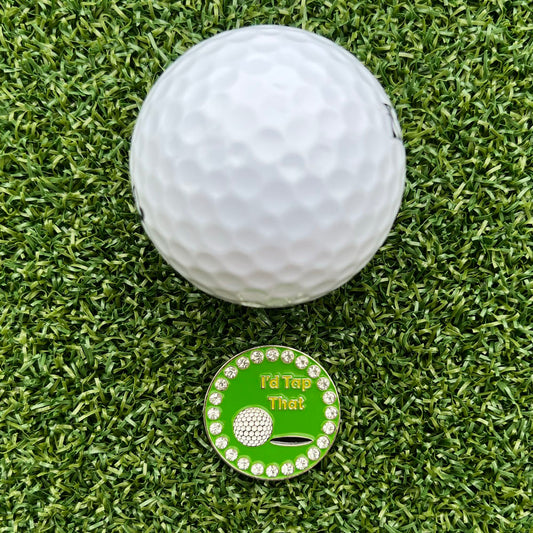Glittery “Tap That” golf ball marker with rhinestones