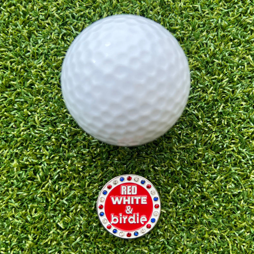 Bling Red White & Birdie Golf Ball Marker