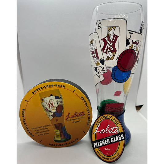 Poker Hand Painted 22 oz Lolita Pilsner Glass