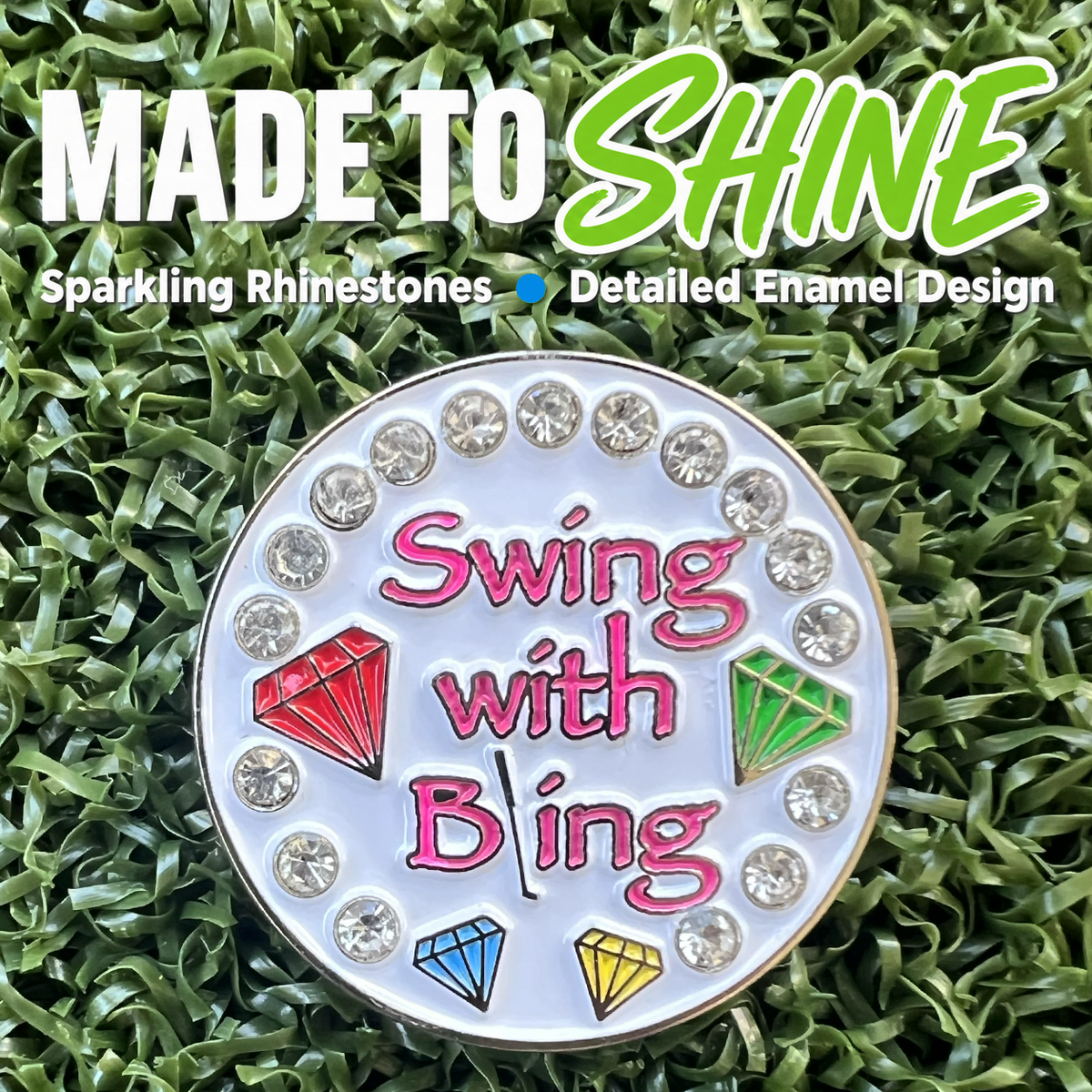 Bling Swing With Bling (White) Golf Ball Marker