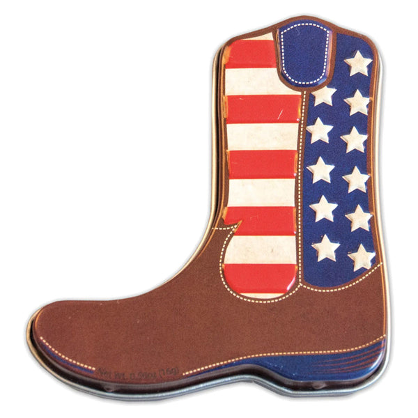 usa flag cowboy boot shaped mint tin