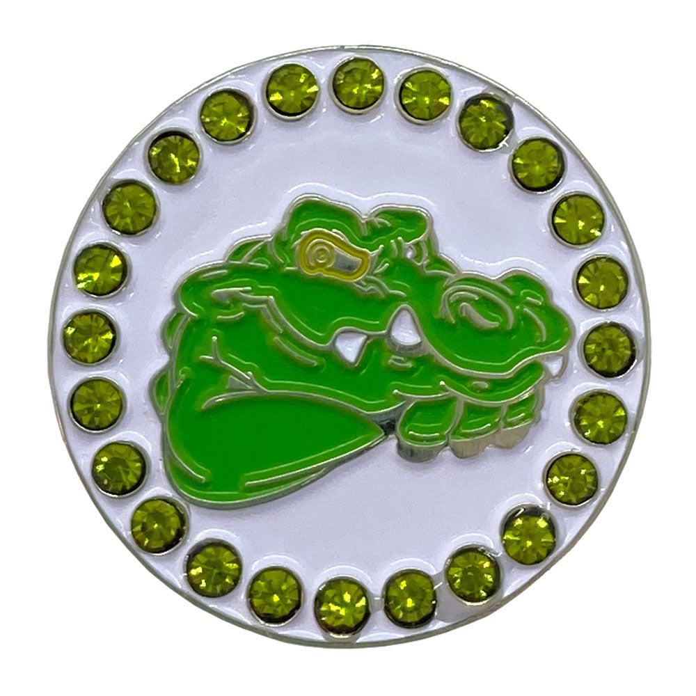 green alligator golf ball marker on white background