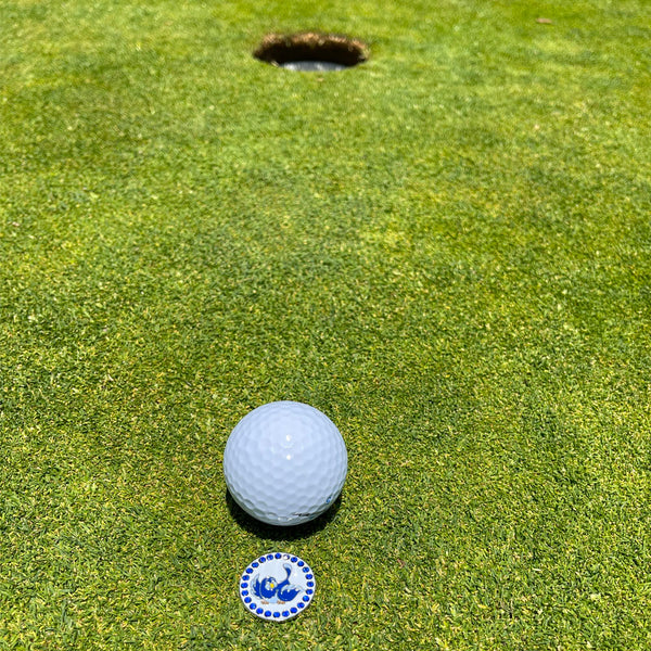 Giggle Golf Bling Blue Birdie On A Putting Green, Behind A White Golf Ball