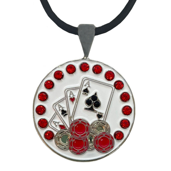 Giggle Golf Bling 4 Aces (Poker) Golf Ball Marker With Magnetic Necklace