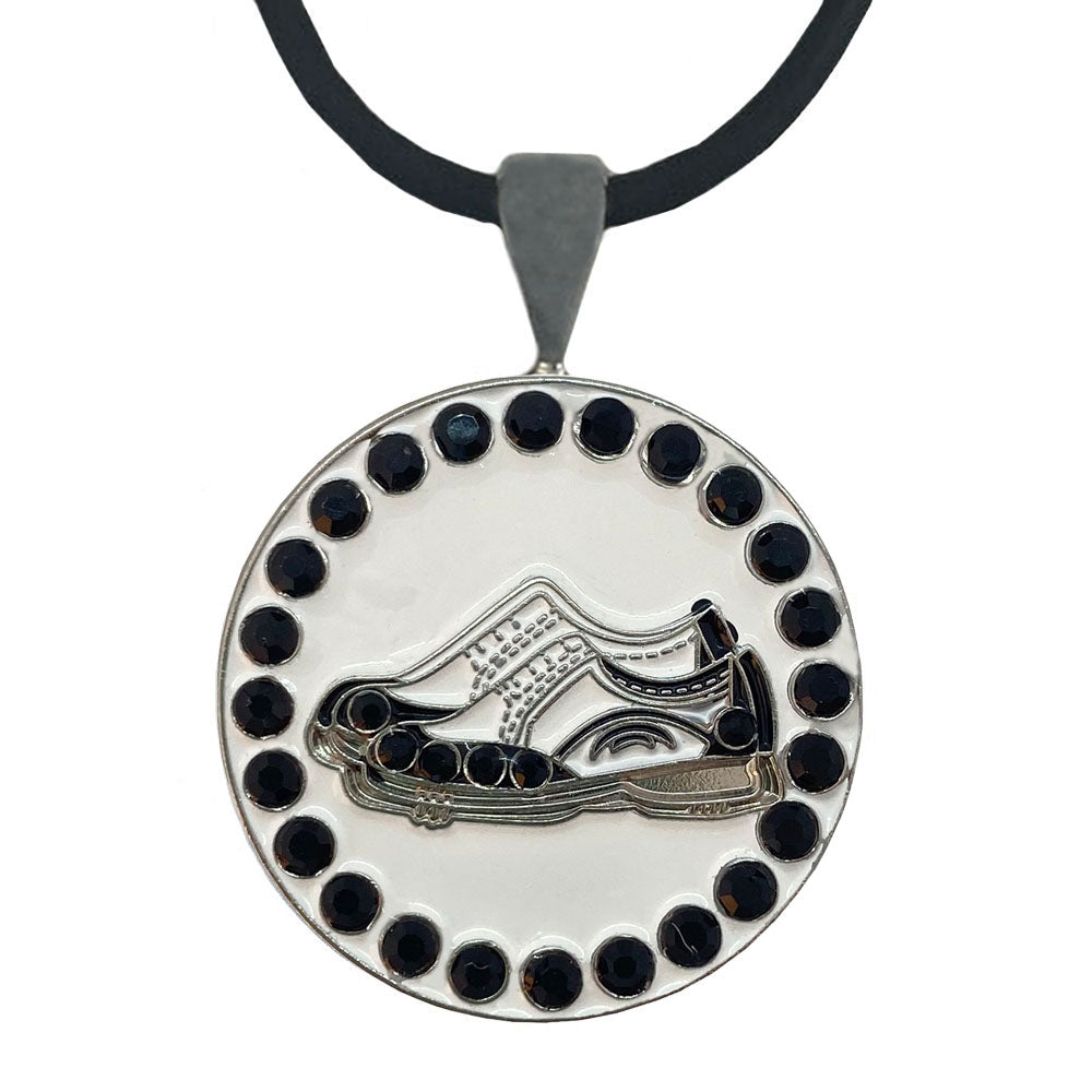 Giggle Golf Bling Black & White Golf Shoes Ball Marker With Magnetic Necklace