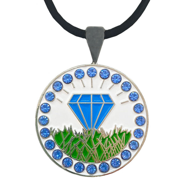 Giggle Golf Bling Blue Diamond In The Rough Ball Marker With A Magnetic Necklace