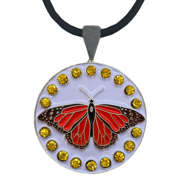 Giggle Golf Bling Orange Butterfly Golf Ball Marker With Magnetic Necklace