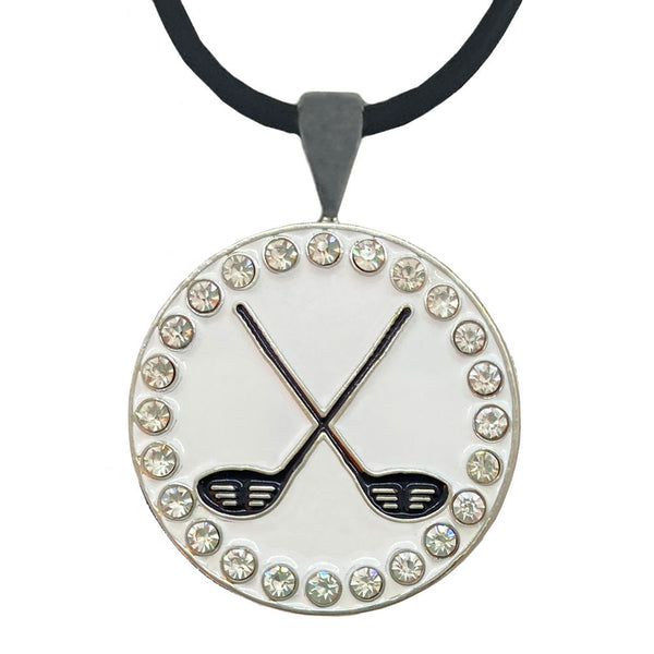 Giggle Golf Bling Crossed Clubs Golf Ball Marker With Magnetic Necklace