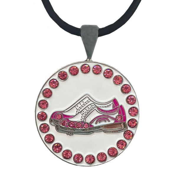 Giggle Golf Bling Pink & White Golf Shoes Ball Marker With Magnetic Necklace