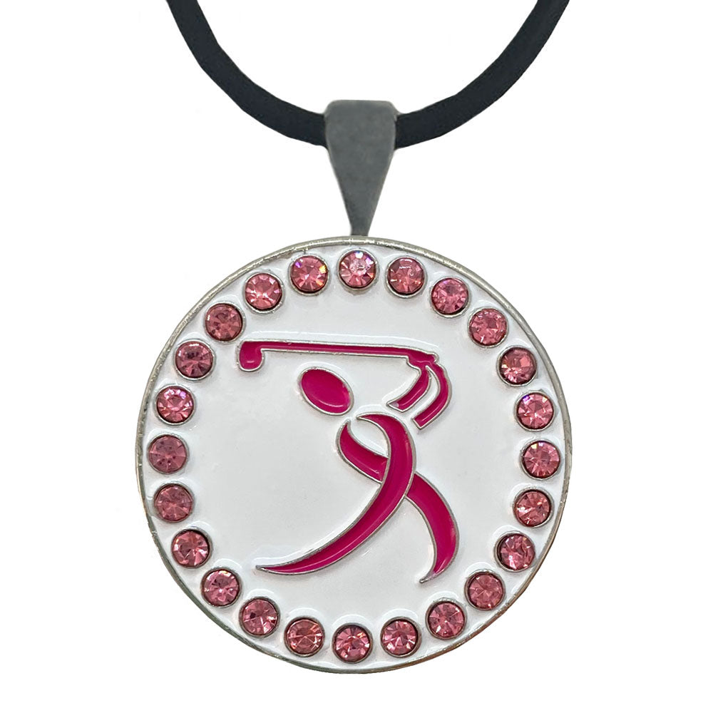 Giggle Golf Bling Pink Ribbon Golf Ball Marker With Magnetic Necklace