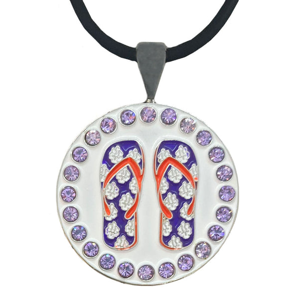 Giggle Golf Bling Purple Flip Flops Golf Ball Marker With Magnetic Necklace