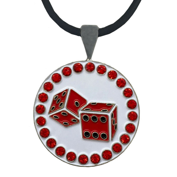 Giggle Golf Bling Red Dice Golf Ball Marker With Magnetic Necklace