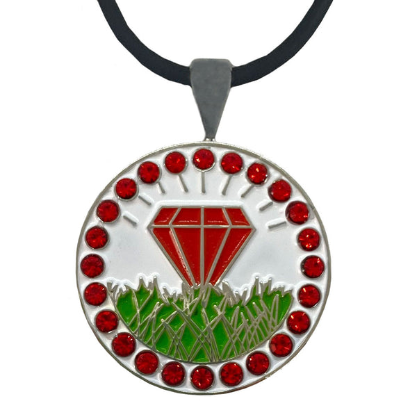 Giggle Golf Bling Red Diamond In The Rough Ball Marker With A Magnetic Necklace
