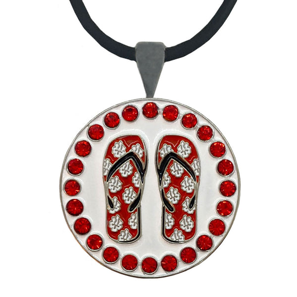 Giggle Golf Bling Red Flip Flops Golf Ball Marker With Magnetic Necklace