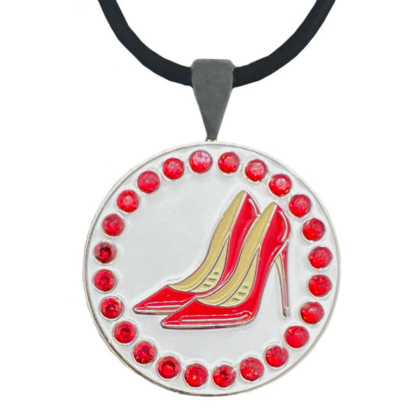 Giggle Golf Bling Red High Heels Golf Ball Marker On A Magnetic Necklace