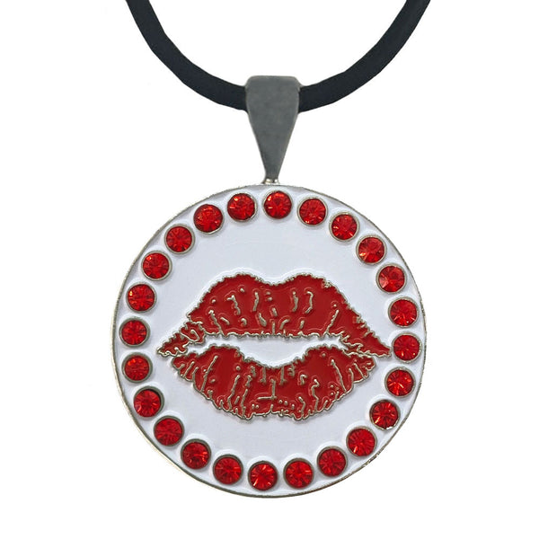 Giggle Golf Bling Red Lips Golf Ball Marker With Magnetic Necklace