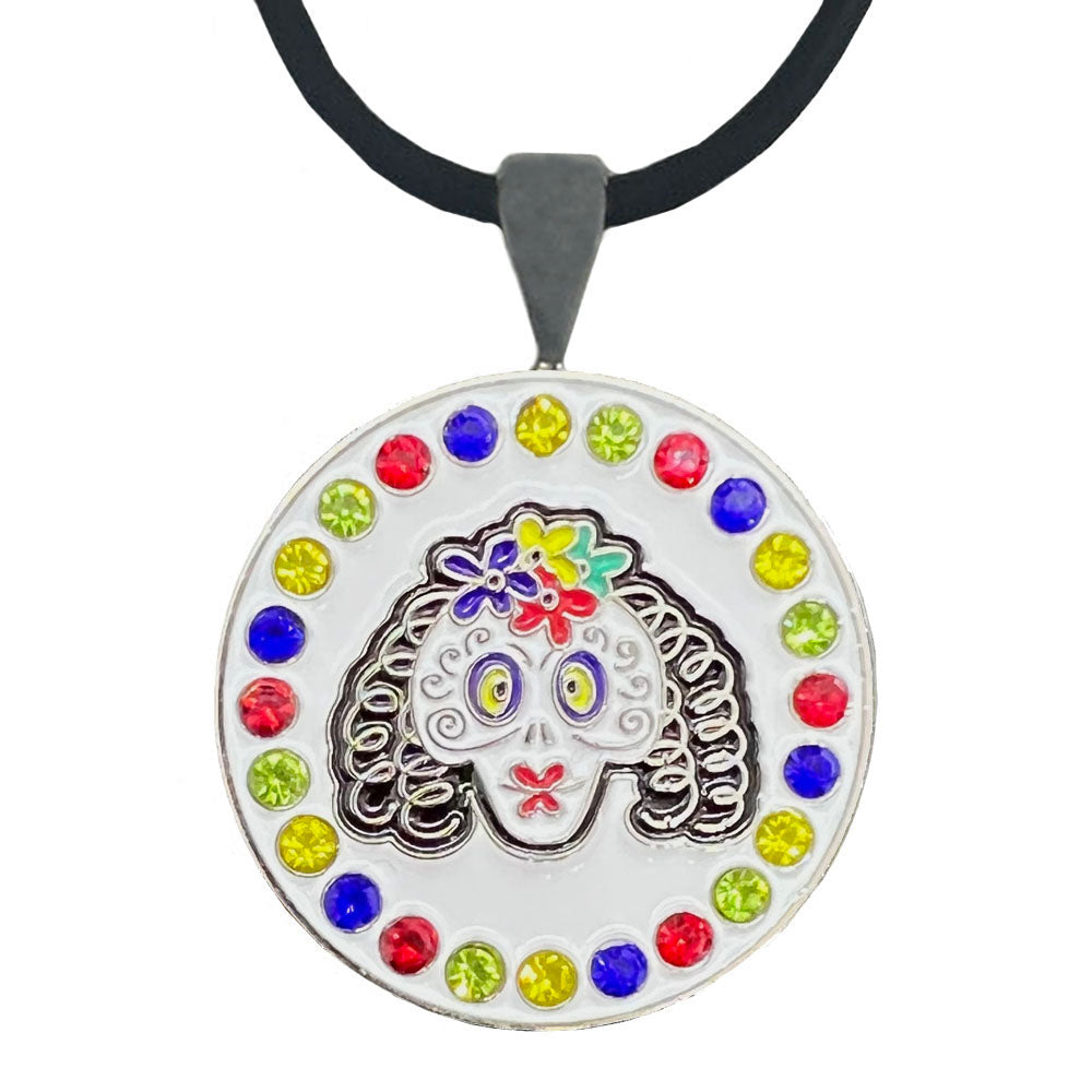 Giggle Golf Bling Female Sugar Skull Golf Ball Marker Necklace