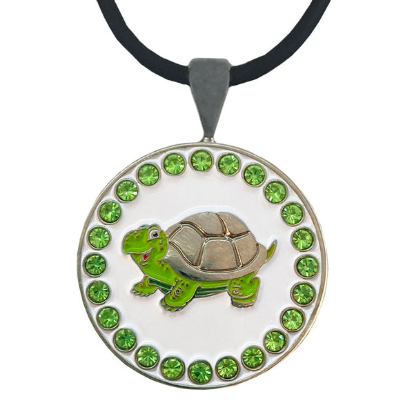 Giggle Golf Bling Green Turtle Golf Ball Marker With Magnetic Necklace