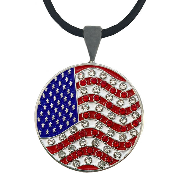 Giggle Golf Bling USA Flag Golf Ball Marker With Magnetic Necklace