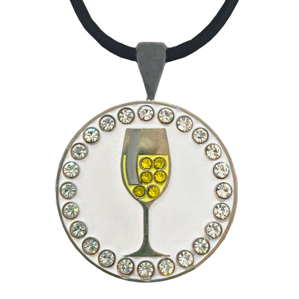 Giggle Golf Bling Glass Of White Wine Golf Ball Marker Necklace With Magnetic Necklace