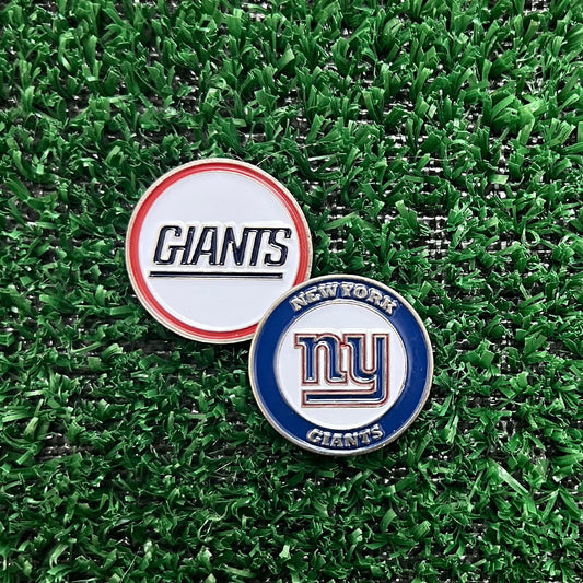 New york giants nfl double sided golf ball marker on grass
