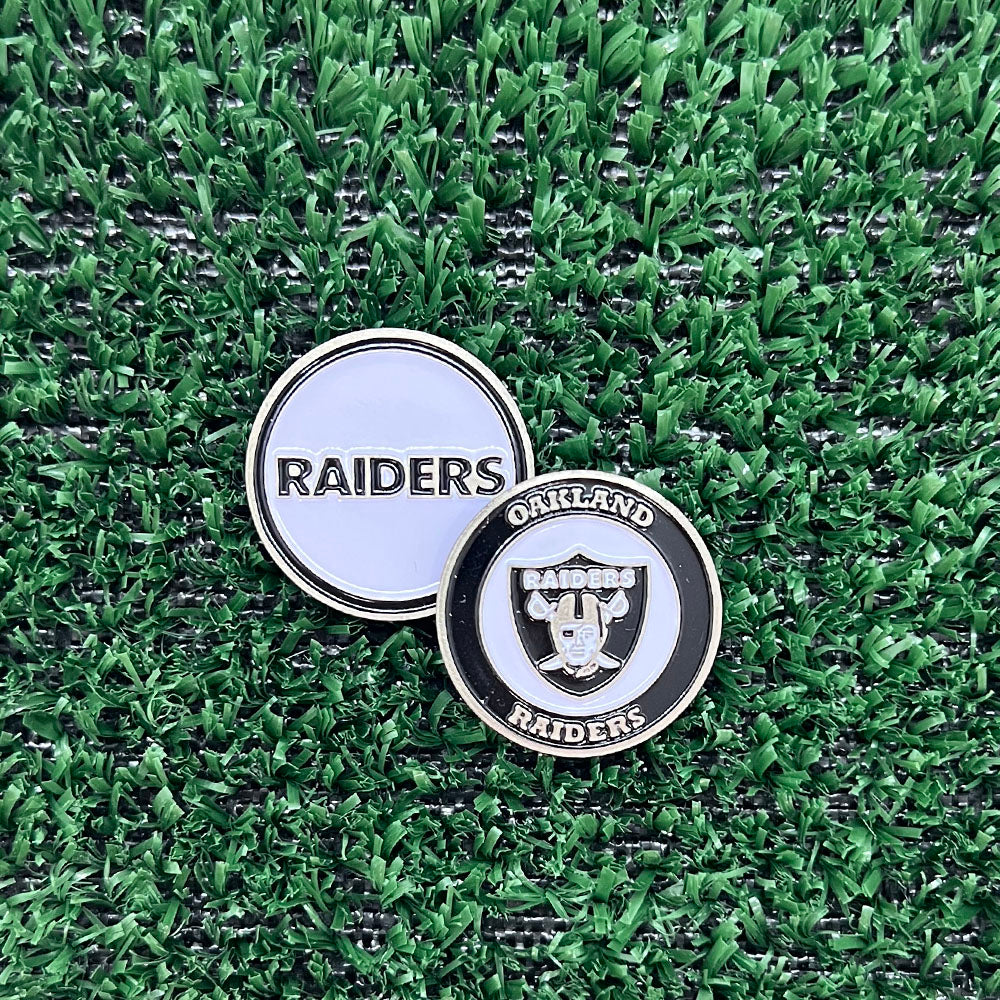 Vintage Oakland Raiders double-sided ball marker — fun golf accessory for true fans